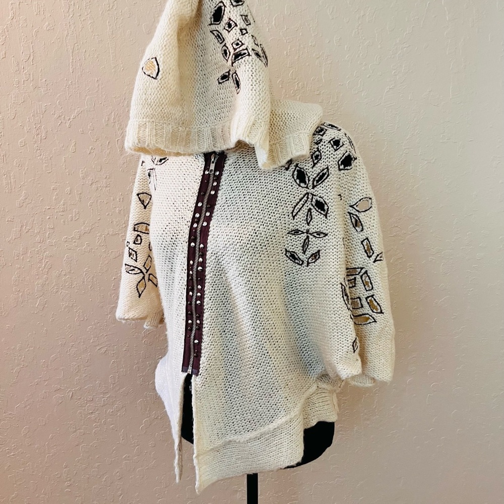 Free People Cream Hooded Sweater with cutouts